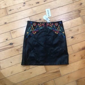 Embroidered Leather Skirt